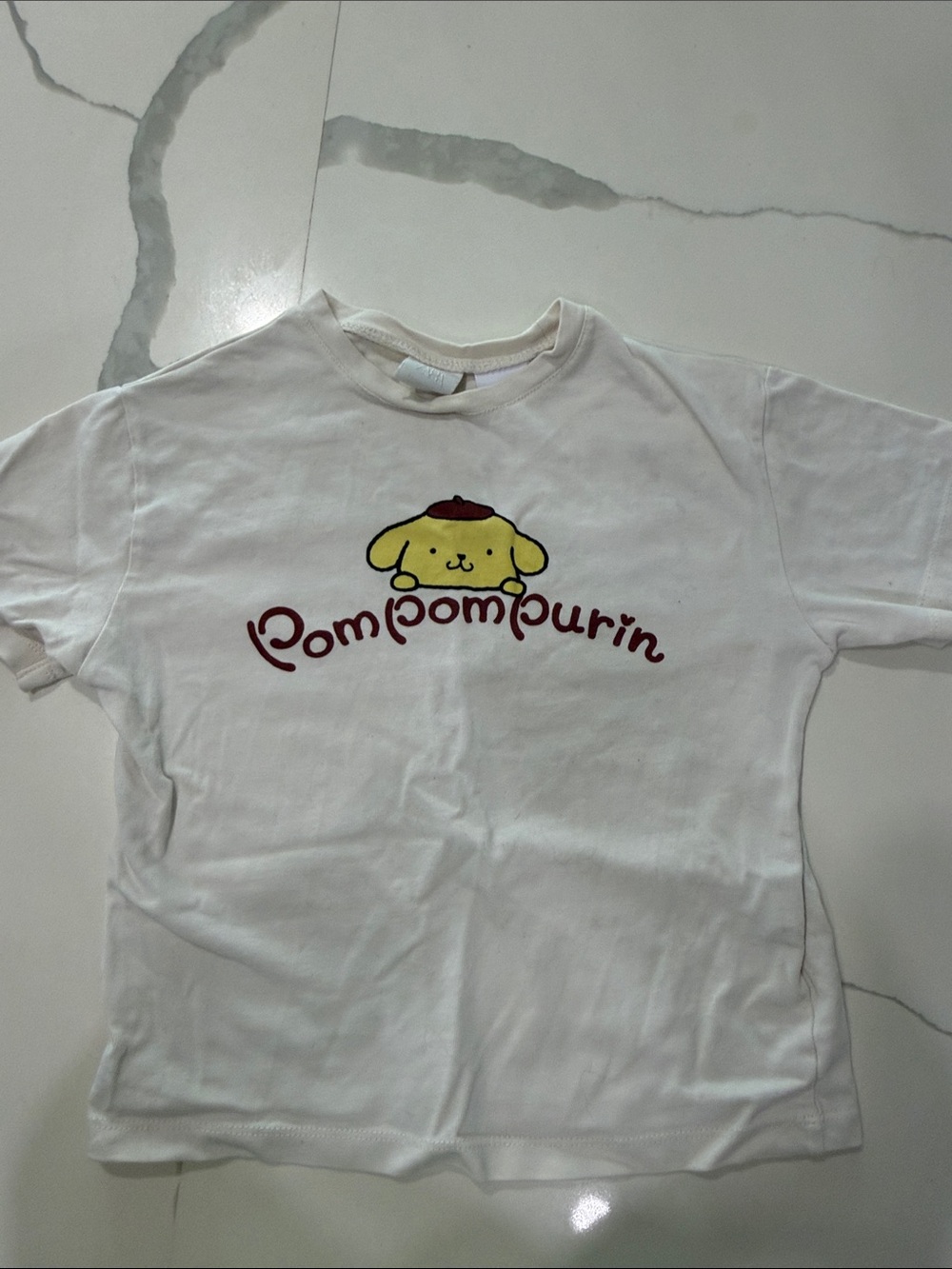 Zara White Tee with Yellow Pom Pom Purin Graphic